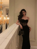 Plataz Sheath Spaghetti Straps Sleeveless Black Velvet Prom Dresses Birthday Outfits SD654 HZ0628