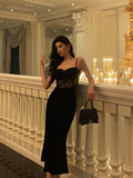 Plataz Sheath Spaghetti Straps Sleeveless Black Velvet Prom Dresses Birthday Outfits SD654 HZ0628