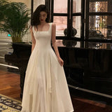 Plataz A line Square Neckline Sleeveless White Date Night Dress Prom Dresses Birthday Outfits SD708 HZ0628