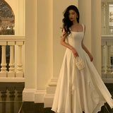 Plataz A line Square Neckline Sleeveless White Date Night Dress Prom Dresses Birthday Outfits SD708 HZ0628