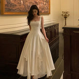 Plataz A line Square Neckline Sleeveless White Date Night Dress Prom Dresses Birthday Outfits SD708 HZ0628