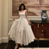 Plataz A line Square Neckline Sleeveless White Date Night Dress Prom Dresses Birthday Outfits SD708 HZ0628