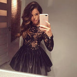 Plataz Long Sleeve Ball Gown V Back Appliques Homecoming Dress, Short Prom HZ1007