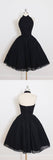 Plataz Line Open Back Black Halter Homecoming Dress, Short Prom HZ1007