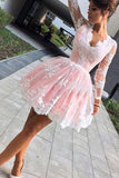 Plataz Pink A-line Long Sleeves Short Prom Dress, Homecoming Dresses on HZ1007
