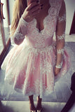 Plataz Pink A-line Long Sleeves Short Prom Dress, Homecoming Dresses on HZ1007