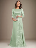 Plataz Scoop Floor-Length Lace Satin Mother Of the Bride Dress With HZ1007