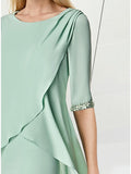 Plataz Jewel Neck Knee-Length Half Sleeve Mother of the Bride Dresses with Beading HZ1007