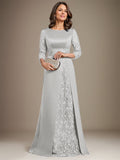 Plataz Scoop Floor-Length Lace Satin Mother Of the Bride Dress With HZ1007