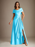 Plataz Scoop Floor-Length Stretch Satin Mother of the Bride Dress With Cascading HZ1007