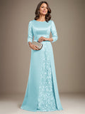 Plataz Scoop Floor-Length Lace Satin Mother Of the Bride Dress With HZ1007