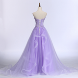 Plataz Sweet Banquet Light Purple Lace Long Evening Dress The Bride Elegant Strapless A-line Prom Formal Party Gown HZ1007
