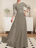 Plataz Scoop Floor-Length Lace Chiffon Mother of the Bride Dress With HZ1007