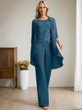 Plataz Jumpsuit/Pantsuit Scoop Floor-Length Chiffon Lace Mother of the Bride Dress With Beading HZ1007
