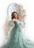 Plataz Shoulder Tulle Maternity Robe for Photo Shoot HZ1007