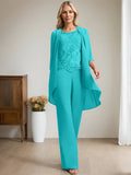 Plataz Jumpsuit/Pantsuit Scoop Floor-Length Chiffon Lace Mother of the Bride Dress With Beading HZ1007