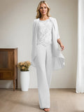 Plataz Jumpsuit/Pantsuit Scoop Floor-Length Chiffon Lace Mother of the Bride Dress With Beading HZ1007