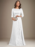 Plataz Scoop Floor-Length Lace Satin Mother Of the Bride Dress With HZ1007