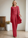 Plataz Jumpsuit/Pantsuit Scoop Floor-Length Chiffon Lace Mother of the Bride Dress With Beading HZ1007