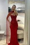 Vintage Red Glittering Beaded Evening Gown Sheath Strapless Sweetheart Party Dress Long Formal Dress HZ1024