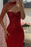 Vintage Red Glittering Beaded Evening Gown Sheath Strapless Sweetheart Party Dress Long Formal Dress HZ1024