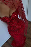 Vintage Red Glittering Beaded Evening Gown Sheath Strapless Sweetheart Party Dress Long Formal Dress HZ1024