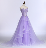 Plataz Sweet Banquet Light Purple Lace Long Evening Dress The Bride Elegant Strapless A-line Prom Formal Party Gown HZ1007