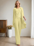 Plataz Jumpsuit/Pantsuit Scoop Floor-Length Chiffon Lace Mother of the Bride Dress With Beading HZ1007