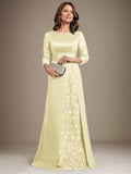 Plataz Scoop Floor-Length Lace Satin Mother Of the Bride Dress With HZ1007