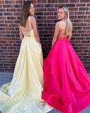Plataz V Neck Backless Front Slit Long Prom Dresses with HZ1007