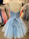 Plataz Line V Neck Tulle Lace Appliques Short Prom Homecoming HZ1007