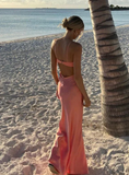 Elegant Pink Prom Dress Satin Sheath Spaghetti Strap Evening Gown Long Party Dress Formal Dress HZ1024