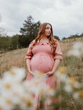 Plataz Pink Boho Flowy Bump Friendly Off Shoulder Photoshoots Maxi Dress Maternity