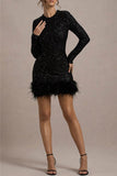 Plataz Party Sequins Feather Hemline O Neck Evening Dresses(4 HZ1007