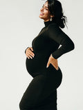 Plataz Solid Color High Neck Bodycon Mermaid Photoshoot Maternity Maxi Dress Maternity
