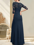 Plataz Scoop Floor-Length Chiffon Lace Mother of the Bride Dress With Beading Pleated HZ1007