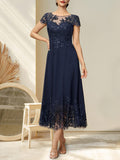 Plataz Illusion Scoop Tea-Length Lace Chiffon Mother of the Bride Dress With HZ1007