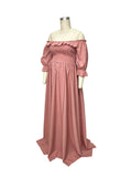 Plataz Pink Boho Flowy Bump Friendly Off Shoulder Photoshoots Maxi Dress Maternity