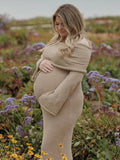 Plataz Solid Color Off Shoulder Hollow Out Knitwear Bodycon Beach Vacation Dress Baby Shower Maternity Maxi Dress Maternity
