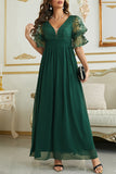 Plataz Elegant Solid Lace V Neck Evening Dress HZ1007
