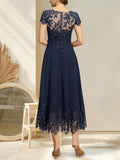 Plataz Illusion Scoop Tea-Length Lace Chiffon Mother of the Bride Dress With HZ1007