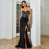 Plataz Sequined Sleeveless Wrapped Chest Backless Cocktail Evening Dress Bridesmaid HZ1007