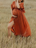 Plataz Single Breasted Drawstring Ruffle Tie Back Red Maternity Photoshoot Maxi Dress Maternity