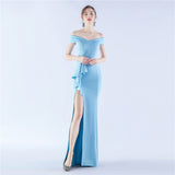 Plataz Satin Off Shoulder Long Evening Dress ¨C Elegant & HZ1007