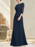 Plataz Scoop Floor-Length Chiffon Lace Mother of the Bride Dress With Beading Pleated HZ1007