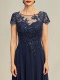 Plataz Illusion Scoop Tea-Length Lace Chiffon Mother of the Bride Dress With HZ1007