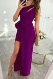 Plataz Elegant Solid Fold Oblique Collar Evening Dress HZ1007