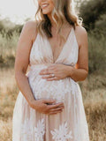 Plataz White Lace Boho Maxi Maternity Photoshoot Dress Specially Designed for Outdoor and Beach Maternity Photography Gowns Maternity