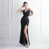 Plataz Beading Sling Party Sequined Dress Long Banquet Slim Fit Evening Dress HZ1007