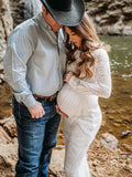 Plataz White Lace Sequin Off Shoulder Mermaid Bodycon Wedding Gown Baby Shower Elegant Foamal Maternity Photoshoot Maxi Dress Maternity